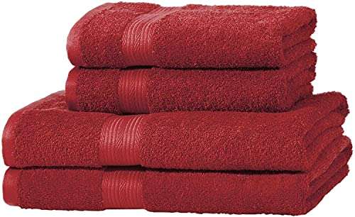 Amazon Basics - Juego de toallas (colores resistentes, 2 toallas de baño y 2 toallas de manos), color rojo
