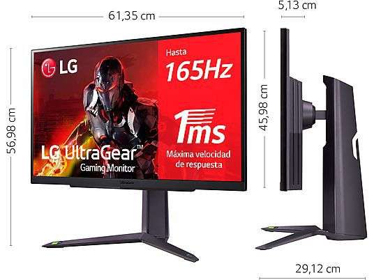 Monitor gaming - LG 27GR75Q, 27", QHD, 1 ms, 165 Hz, HDMI x2, DisplayPort 1.4, Negro (-15% desde la app y 10€ de descuento con newsletter)