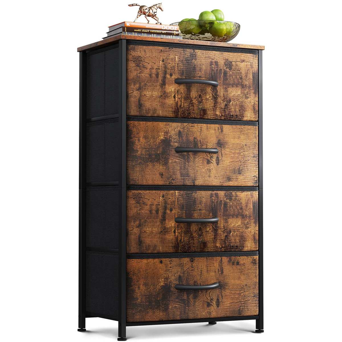 Coleshome Comoda Dormitorio Vintage, Comoda Estrecha con 4 Cajones de Tela