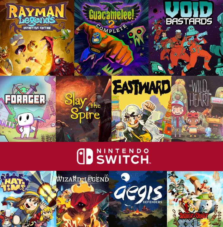 Guacamelee!, Forager, Slay the Spire, Eastward, FlashBack, Rayman, Asterix & Obelix, Aegis Defenders, Void Bastards, A Hat in Time