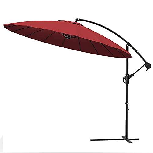 VOUNOT 300 cm Shanghai Parasol Excentrico, Sombrilla Jardín con Manivela y Funda Protectora Protección UV, Rojo