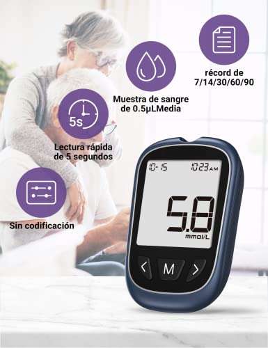 Medidor de glucosa en sangre-lecturas precisas, gama completa de accesorios, fácil de usar