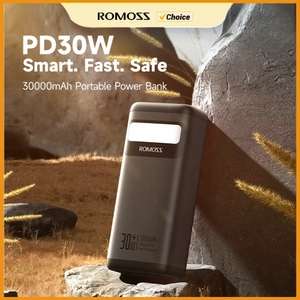 ROMOSS - Batería externa portátil con luz LED, 30W, 30000mAh