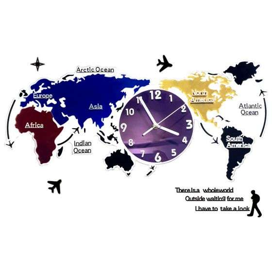 Reloj de pared grande de mapa del mundo