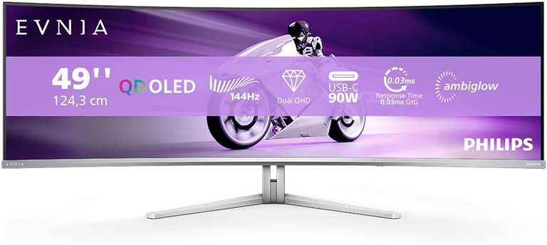 Monitor gaming - Philips 49M2C8900L/00, 49" Dual QHD, 144 Hz, 0.03 ms GtG, QD OLED, Curvo, Altura Ajustable, 679,15€ [ESTUDIANTES] 611,24€