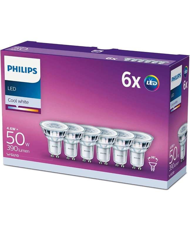 Philips - Bombilla LED cristal 50W GU10 luz blanca fría 36º apertura , no regulable pack 6 [Clase de eficiencia energética F]
