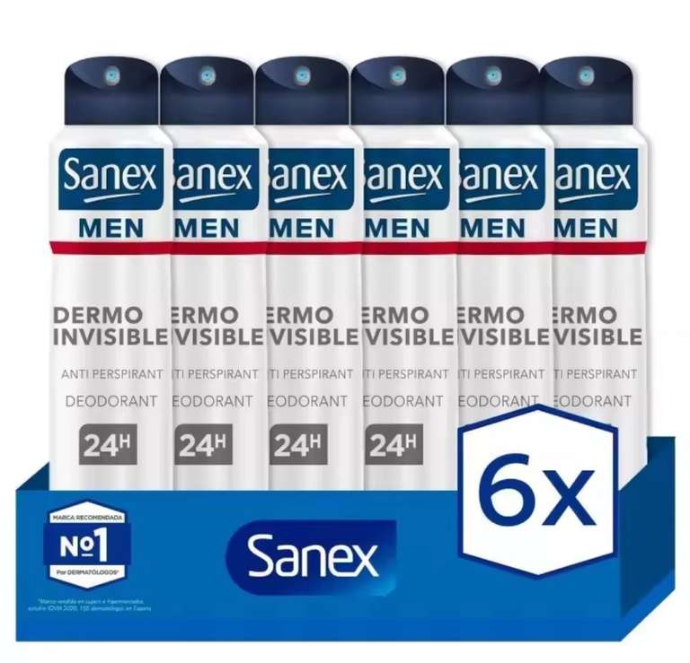 Desodorante spray para hombre Sanex Men Dermo Invisible 24h 200ml. Pack 6 [ Nuevo Usuario 5,96€]