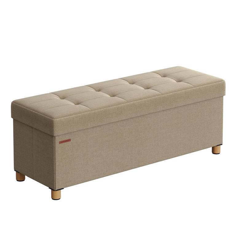 SONGMICS Puff Almacenaje, Baúl Plegable con Patas, 38 x 110 x 40 cm, Banco de Pie de Cama, Banco Almacenaje, Soporta hasta 300 kg