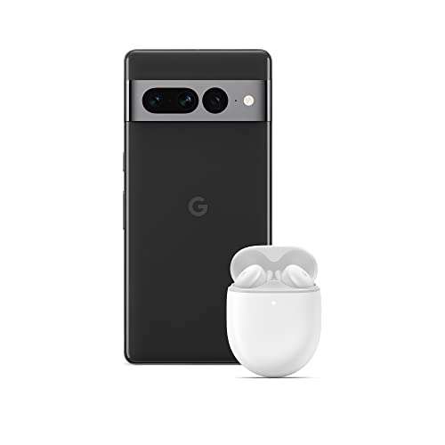 Google Pixel 7 Pro - Teléfono móvil 5G Android Libre con teleobjetivo, Objetivo Gran Angular - 128GB, Obsidiana (Negro) + Buds A Blanco