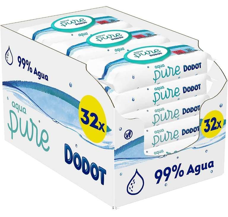 DODOT Toallitas Aqua Pure para Bebé, 99% Agua, 1.536 Toallitas, 32 Paquetes (32 x 48) de Toallitas para Bebé