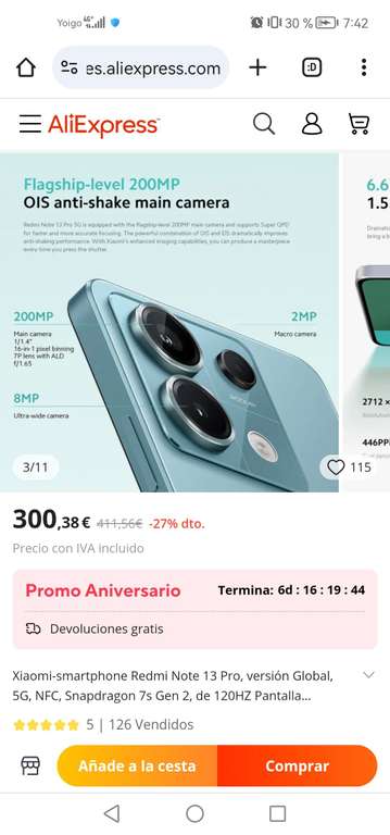 Redmi Note 13 Pro 5G 12GB 512GB (260€ + envío 6€ ) // Versión 8GB + 256GB (235€ + envio 6€)