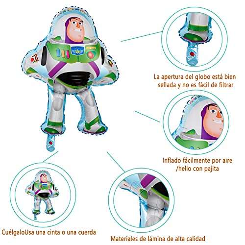 8 x Toy Story Globos Party [1* globo Buzz Lightyear (51x70 cm), 7* Globos redondos, confeti, estrella... ,1* cinta]