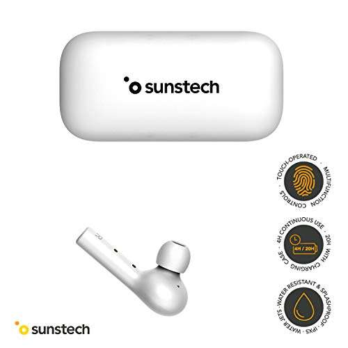 Sunstech WAVEPODS Touch Auriculares Deportivos TWS True Wireless Stereo Inalámbricos Bluetooth BT V5.0 IPX5 Resistentes al Agua