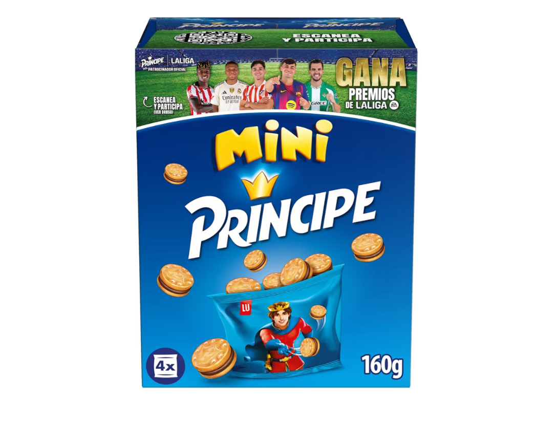 Príncipe Mini, Galletas Sándwich Rellenas de Crema de chocolate con leche x 3 paquetes de 4 bolsas la caja de galletas sale a 1,20e