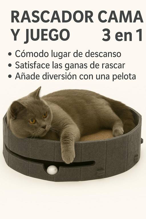 Cama Rascador para Gatos, 44 x 34 x 10 cm. Base para Rascar en Cartón, Material Duradero, Resistente, (Gris)
