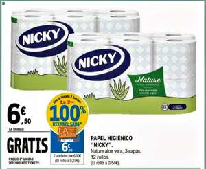 2 packs de 12 Rollos Nicky Nature Aloe Vera Papel Higiénico de 3 Capas por 6,50€ (rollo a 0,27€)