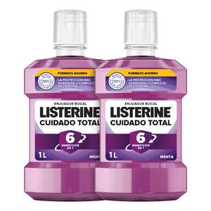 Listerine Cuidado Total (2 x 1 L), enjuague bucal con flúor, colutorio bucal con 6 beneficios en 1 (7'89€ con más suscripciones activas)