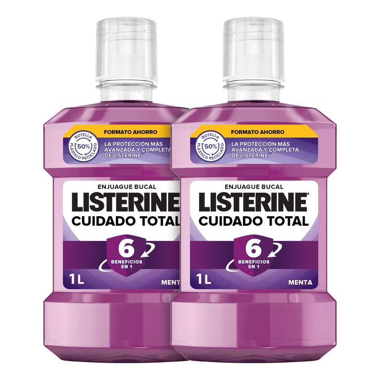 Listerine Cuidado Total (2 x 1 L), enjuague bucal con flúor, colutorio bucal con 6 beneficios en 1 (7'89€ con más suscripciones activas)