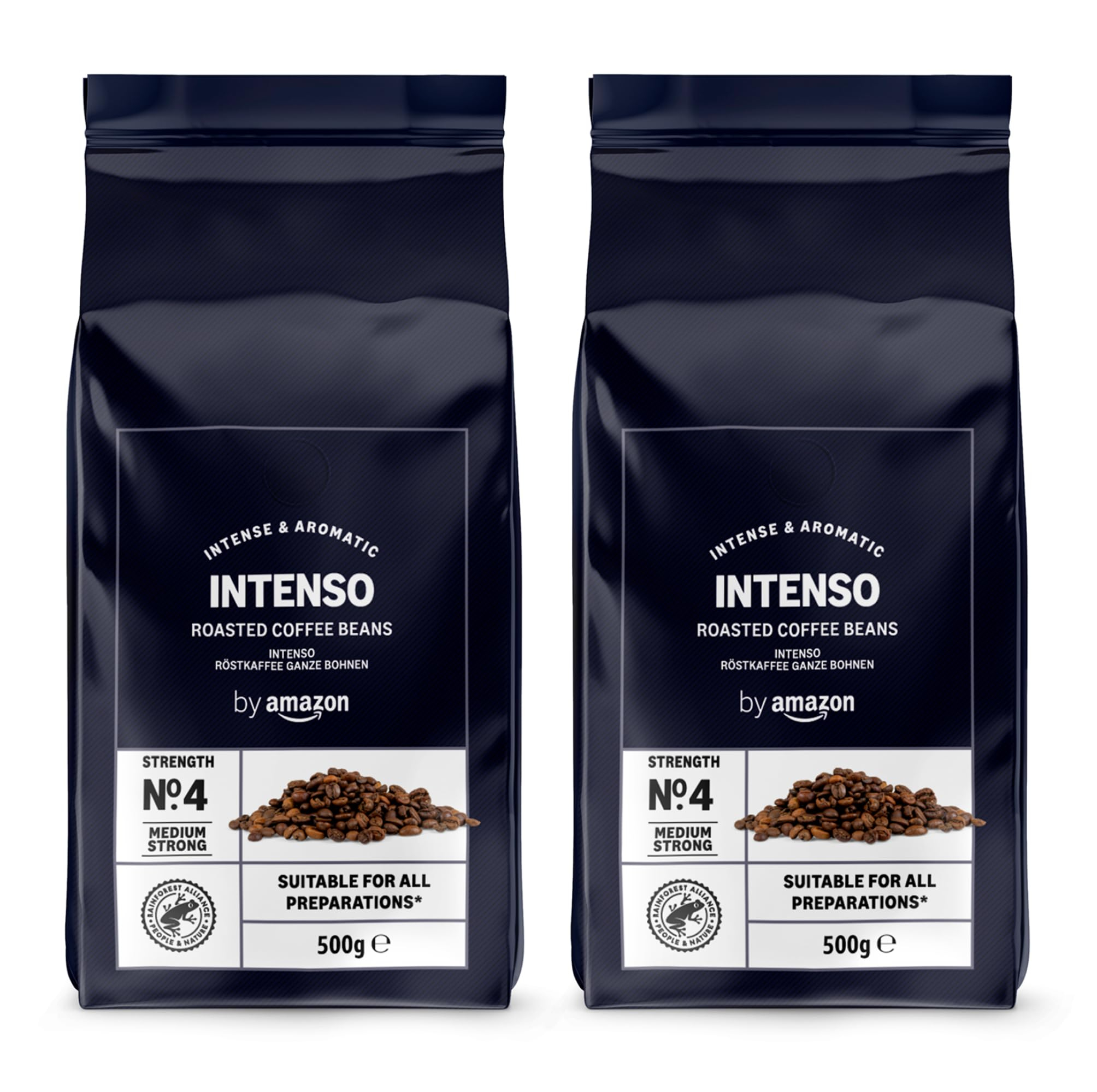 by Amazon Granos de Café Intenso, Tostado Ligero, 1kg (2 Paquetes de 500g), Certificado por Rainforest Alliance