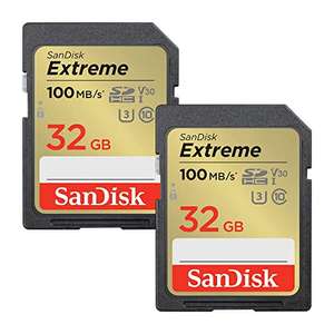 2x SanDisk Tarjetas SDHC Extreme de 32 GB hasta 100 MB/s, UHS-I, Clase 10, U3, V30