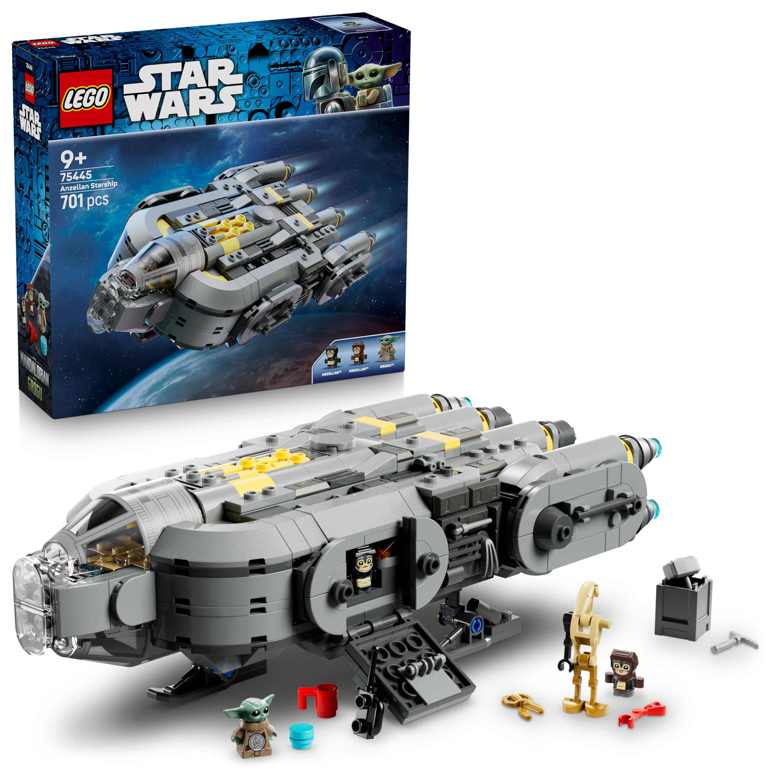 LEGO Star Wars 75445 Nave Estelar Anzellana de Juguete - Kit de Maquetas de The Mandalorian and Grogu con 3 Figuras y Taller de Droides