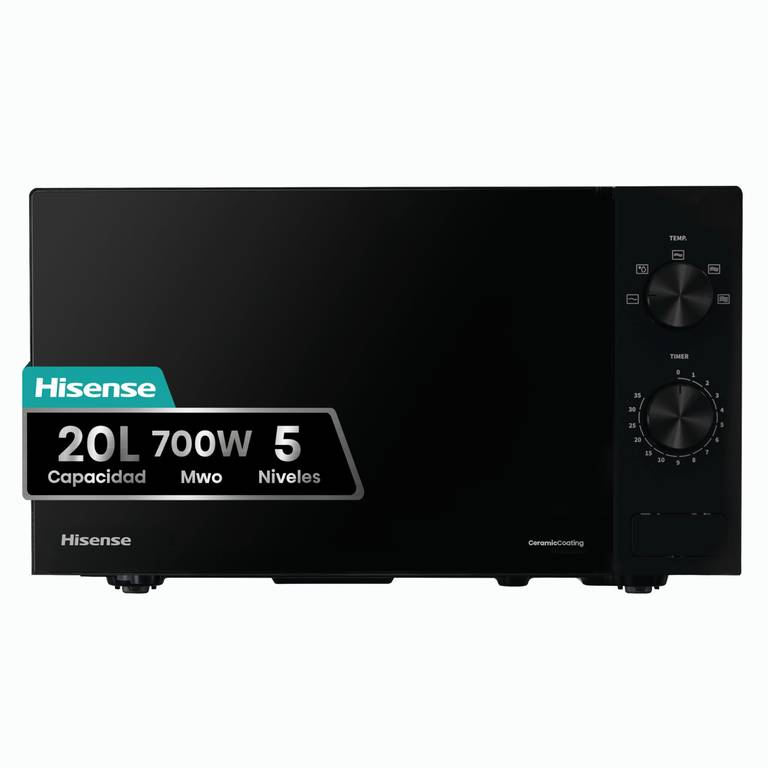 Hisense H20MOBP1 Microondas 20L, 700W, 6 Niveles de Potencia, Negro