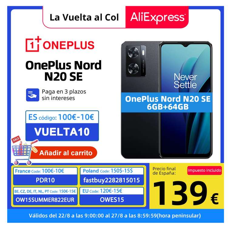 OnePlus Nord N20 SE 4GB/64GB Global - Desde España