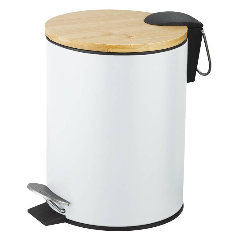 Amig – Papelera de Baño 5L con Pedal, Tapa de Bambú Hermética y Cierre Silencioso (Colores Blanco / Negro)