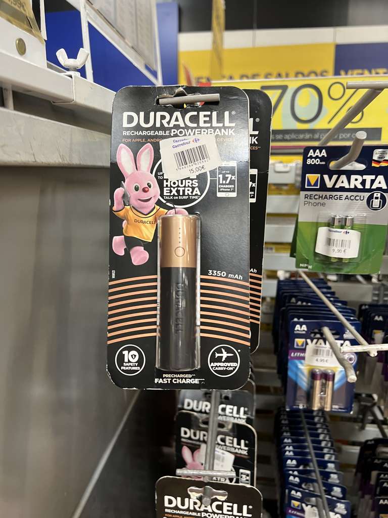 Powerbank Duracell 3.3Ah, compacto (Carrefour Outlet, Atalayas)