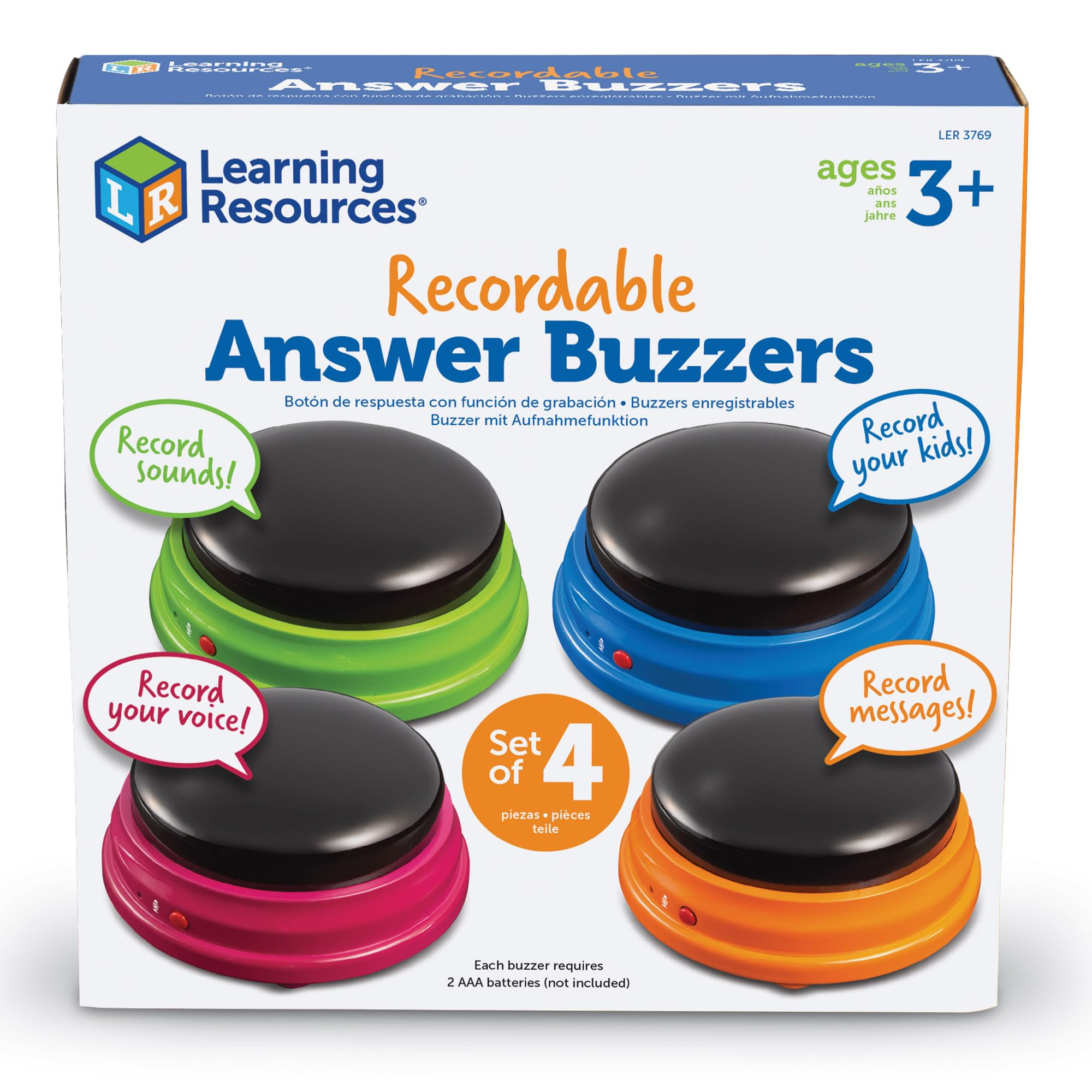 Learning Resources Botones Grabables de Respuesta – Set de 4 Pulsadores de Colores. Juegos Educativos – Grabación de Sonidos – Interactivas