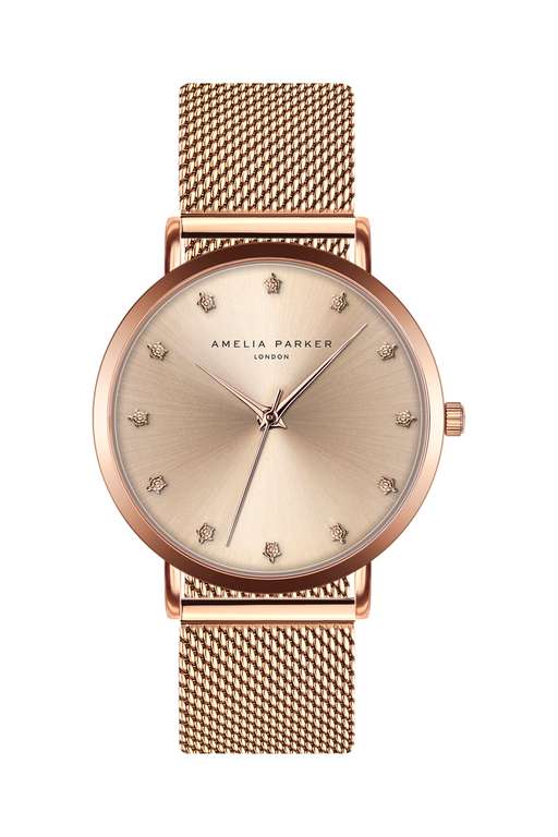 Reloj Amelia Parker de cuarzo de acero Eternity - Rosa dorado