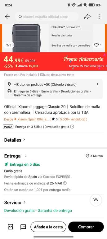 Maleta Xiaomi Classic 20. (Tienda Oficial Xiaomi). Envío desde España