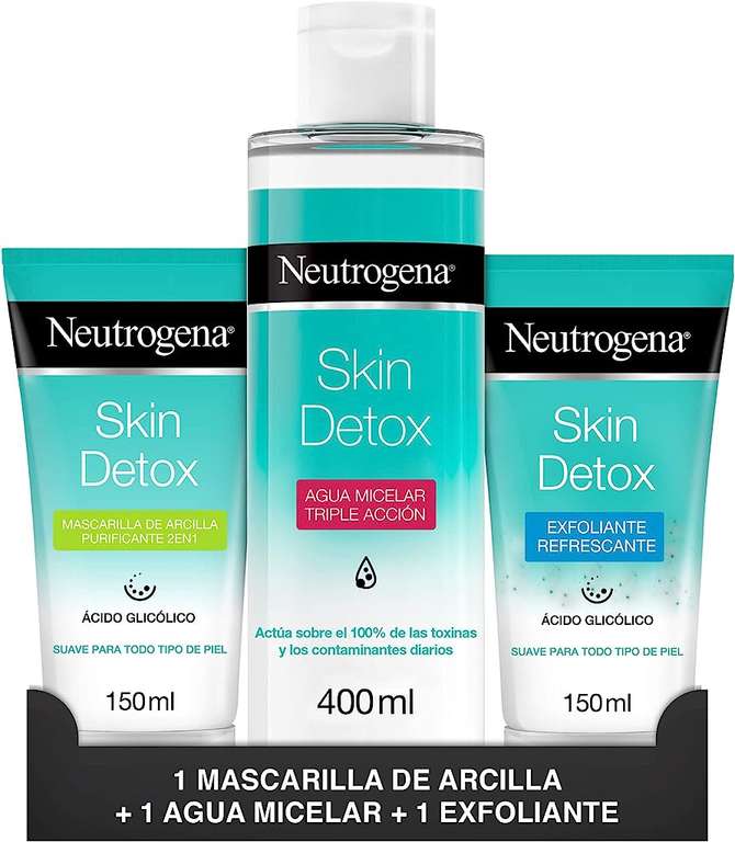 Producto: Neutrogena - Pack de 3: Skin Detox Gel Exfoliante Refrescante, Agua Micelar Triple Acción, Mascarilla Arcilla Purificante 2 en...