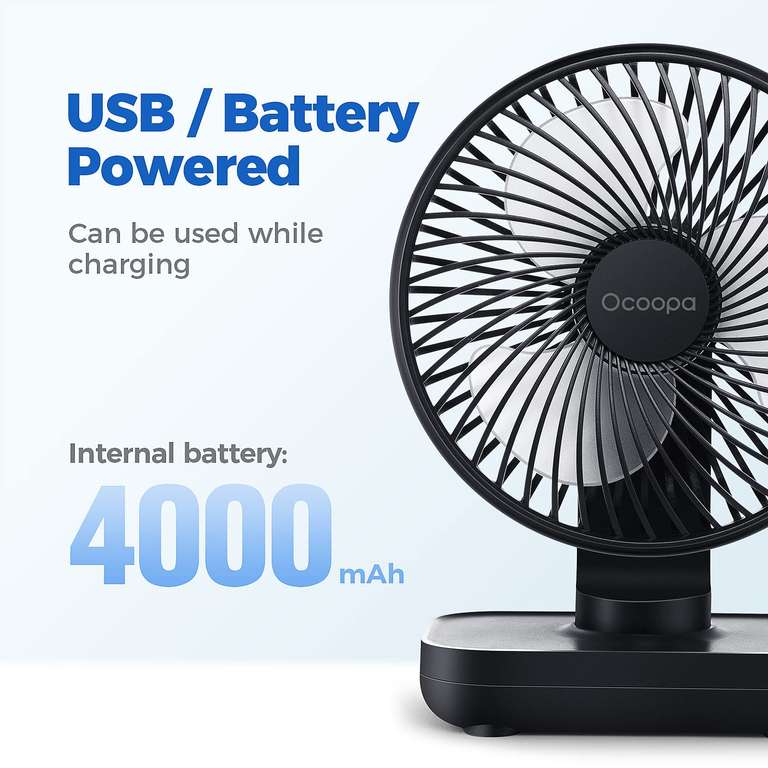 OCOOPA Ventilador de Mesa USB Silencioso Recargable 4000mAh, Potente con 4 Velocidades, 5'', con Luz Indicador de Batería