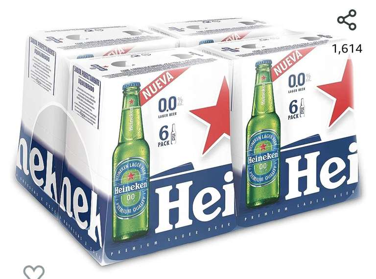 Heineken 0,0 Cerveza Lager Sin Alcohol Caja 4 Pack Botella, 6 x 25cl
