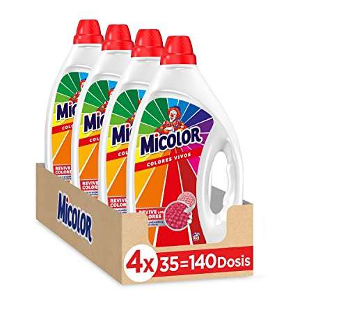 Micolor Gel Colores Vivos (pack de 4, total: 140 lavados), detergente líquido para lavadora tecnología recupera colores, jabónropa de color