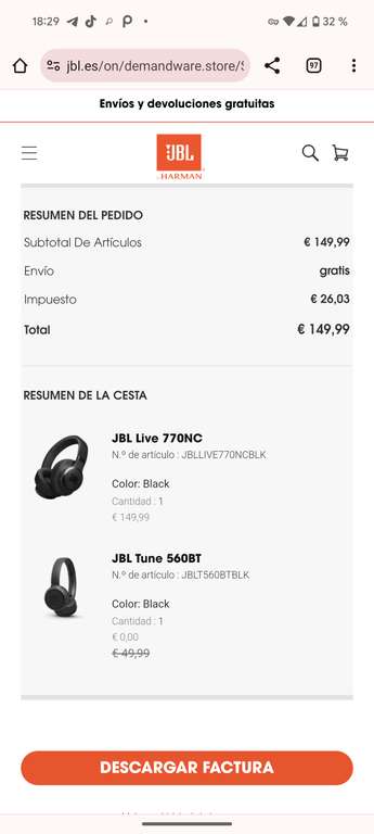 JBL Tune 560BT Black gratis con pedidos superiores a €109.99*