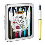 BIC My 4 Colours Box - Caja de 5 Bolígrafos 4 Colores (Shine y Fun) en caja metálica - Bolígrafo retráctil con tintas en colores surtidos