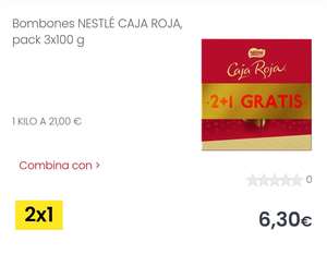 2x1 en pack de 3 cajas de bombones de 100 gramos caja roja. En Galicia sale tanto online como Físico, en otros no lo sé