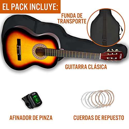 3rd Avenue Pack de guitarra clásica española principiantes 3/4 con cuerdas de nylon, funda de transporte, cuerdas de repuesto y afinador