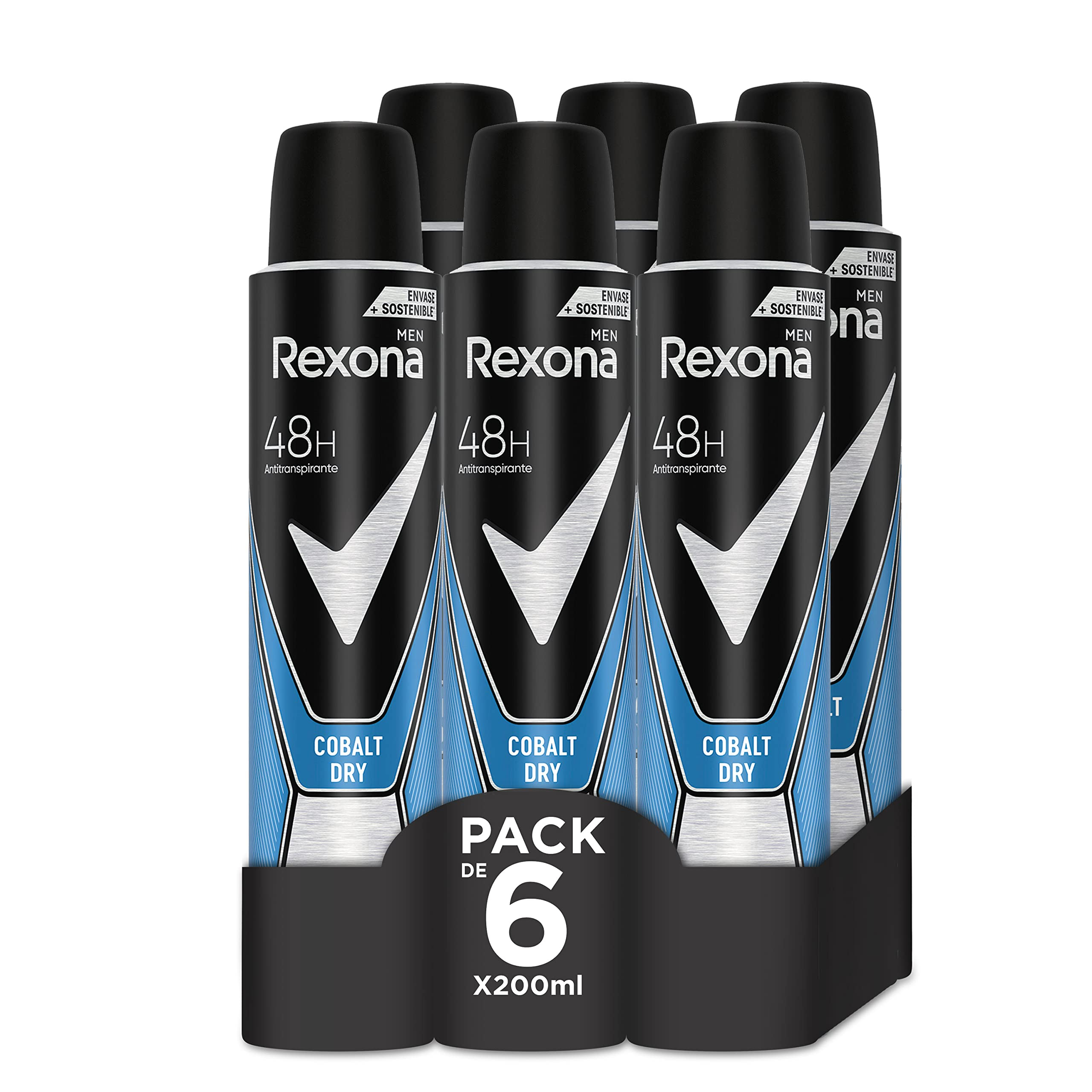 Pack de 6 Rexona Desodorante Aerosol Antitranspirante para hombre Cobalt Dry 200ml