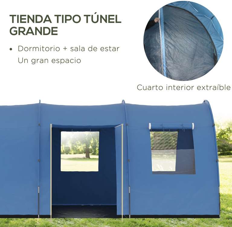 Outsunny Tienda de Campaña Familiar de Túnel para 5-6 Personas Impermeable PU2000 mm con Bolsa de Transporte 475x315x215 cm