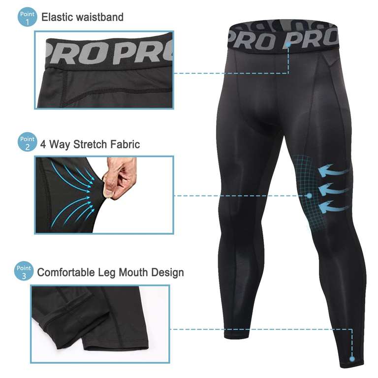 LNFINTDO Pack de 2 leggings de compresión deportivos para hombre, capa base fresca y seca para entrenamiento, entrenamiento atlético