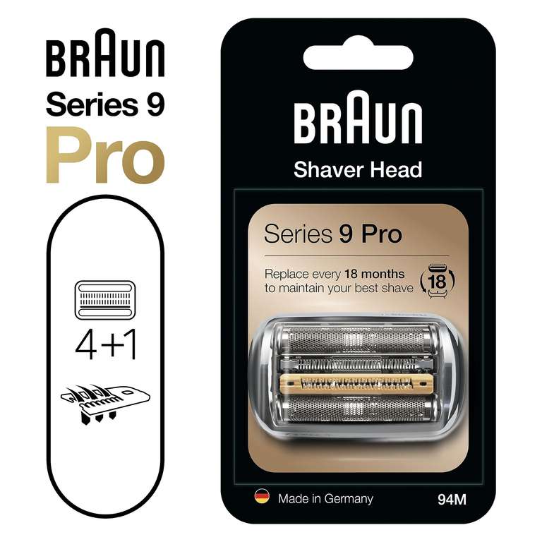 Braun 94 M - Cabezal, compatible con Braun Series 9 Pro y Series 9, Plata