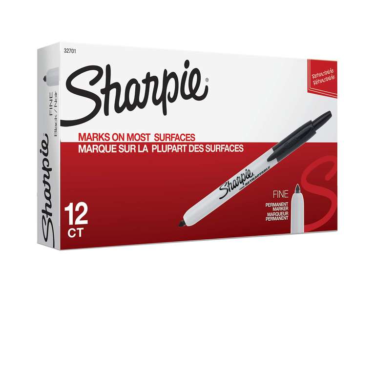 Sharpie rotuladores permanentes retráctil, punta fina, color negro, paquete de 12 marcadores