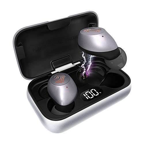 Auriculares Bluetooth in-ear inalámbricos 5.0, con caja de carga de metal, HiFi de graves profundos, USB C