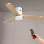 Ventilador de Techo Led White Energy Mdf, mando a distancia, motor DC 50W+Luz Led 18W, 6 velocidades, Silencioso, 132 cm