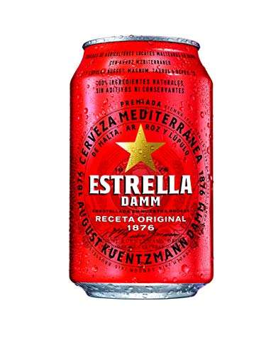 Damm - Cerveza Estrella Damm, Caja de 24 Latas 33cl | Cerveza Lager Mediterránea, Receta Original 1876, 100% Ingredientes Naturales, en Lata