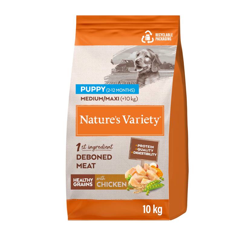 Nature»s Variety Healthy Grains – Pienso para Perros Medium & Maxi Junior con Pollo deshuesado – 10kg