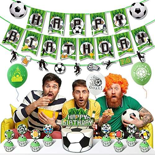 Globos con temática de fútbol, decoración de cumpleaños, pancarta, 2 globos de aluminio, 18 globos latex, 16 adornos tartas